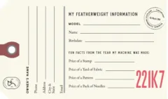 221K7 (WHITE) Luggage & I.D. Tag for Singer Featherweight