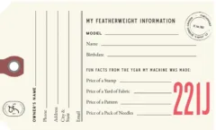 221J (TAN) Luggage & I.D. Tag for Singer Featherweight