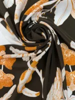 Printed Brown Orange Silk Crepe