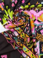 Printed Black Pink Silk Elastane Sateen