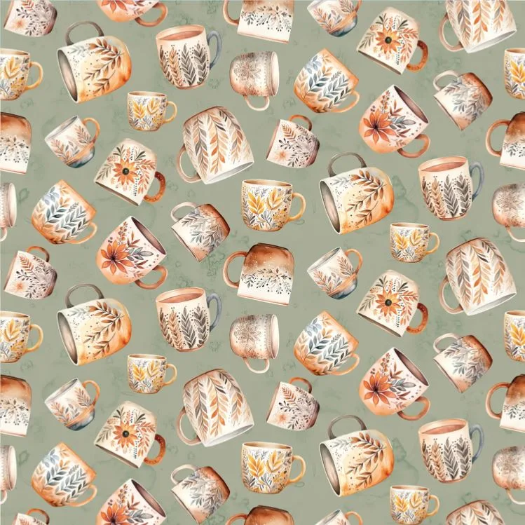 Coffee Time Coffee Mugs Sage - Riley Blake