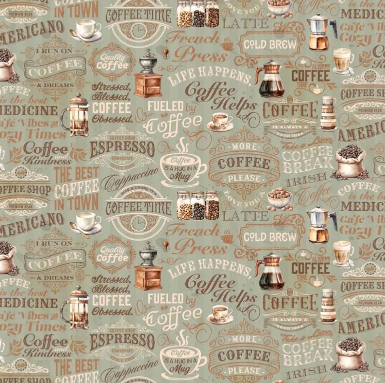 Coffee Time Text Sage - Riley Blake