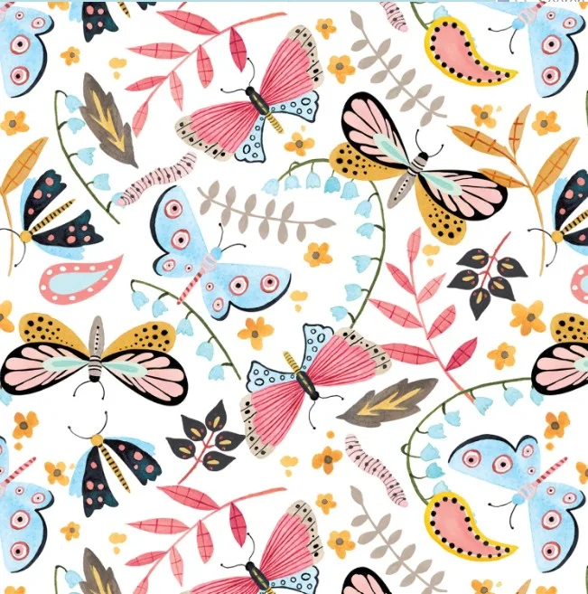 White Butterflies and Caterpillars 4.8 Inch repeat