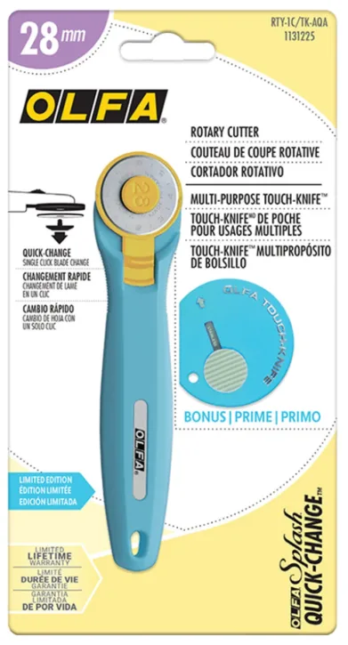OLFA 28mm Aqua Quick Change Rotary Cutter & Bonus Touch Knife