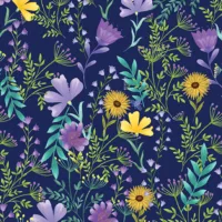 Veronica's Garden Lawn - Floral Botanical Navy