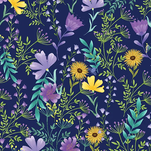 Veronica's Garden Lawn - Floral Botanical Navy