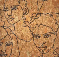 18"X15" Cork Fabric - Women Line Art - Natural