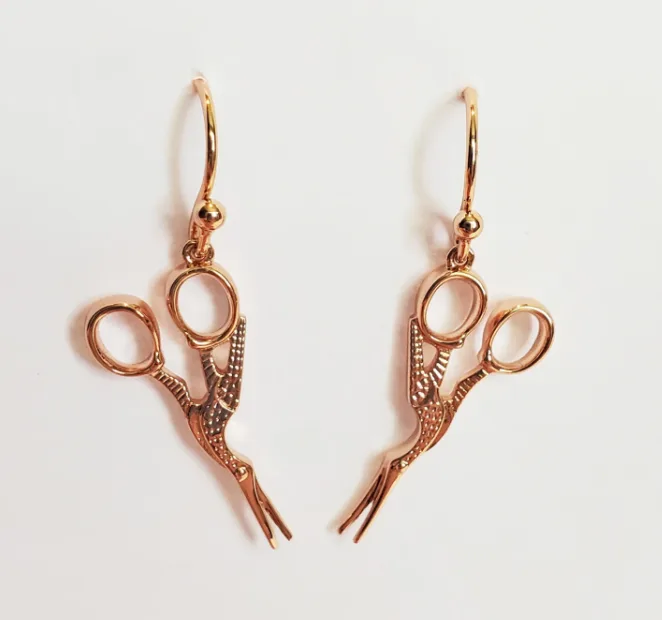 Stork Scissor Drop Earring - Rose Gold