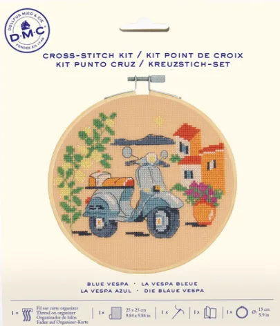 Blue Vespa Cross Stitch Kit