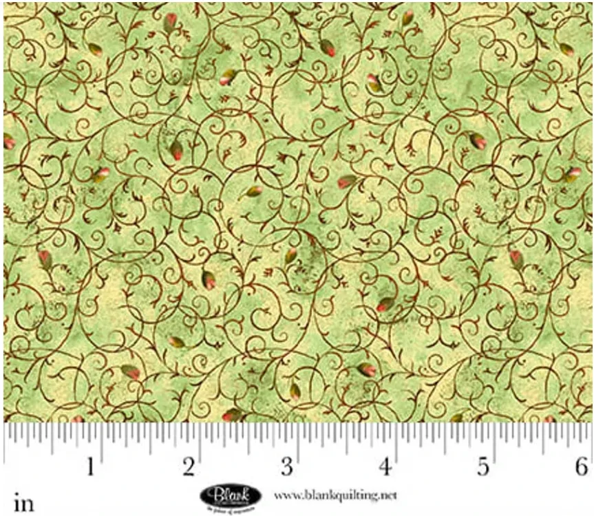 Scroll with Rosebuds - Light Green - Enchanted Canopy