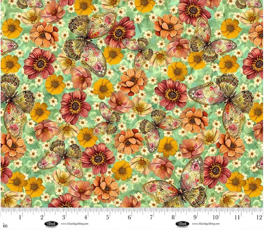 Butterflies with Flowers - Light Teal - Enchanted Canopy