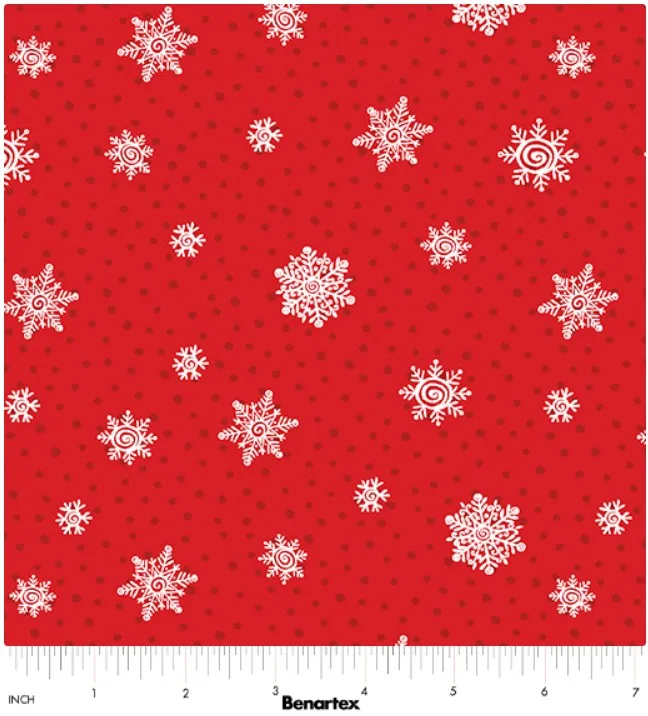 Snow Joy - Playful Flakes - Red - Benartex