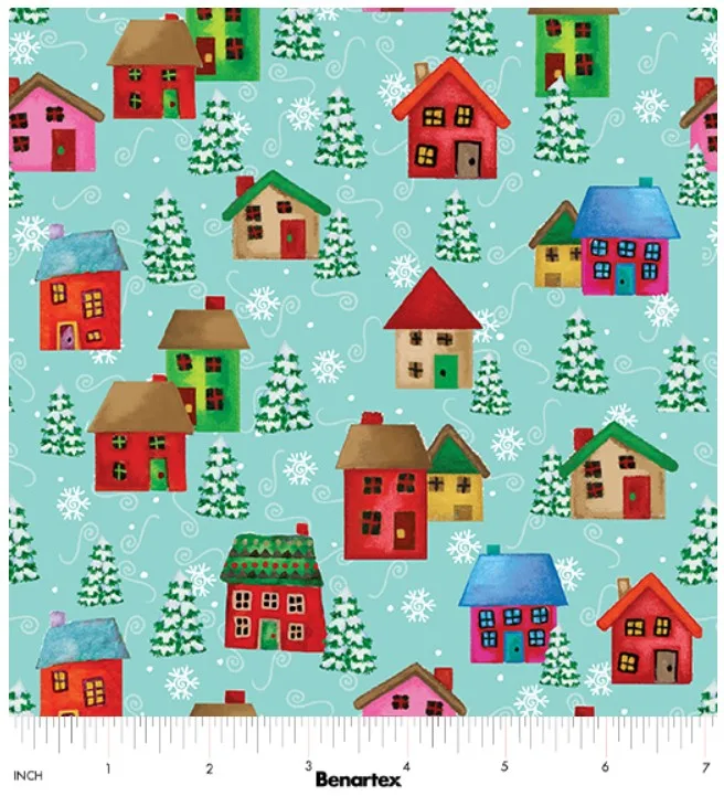 Benartex Snow Village Light Turquoise