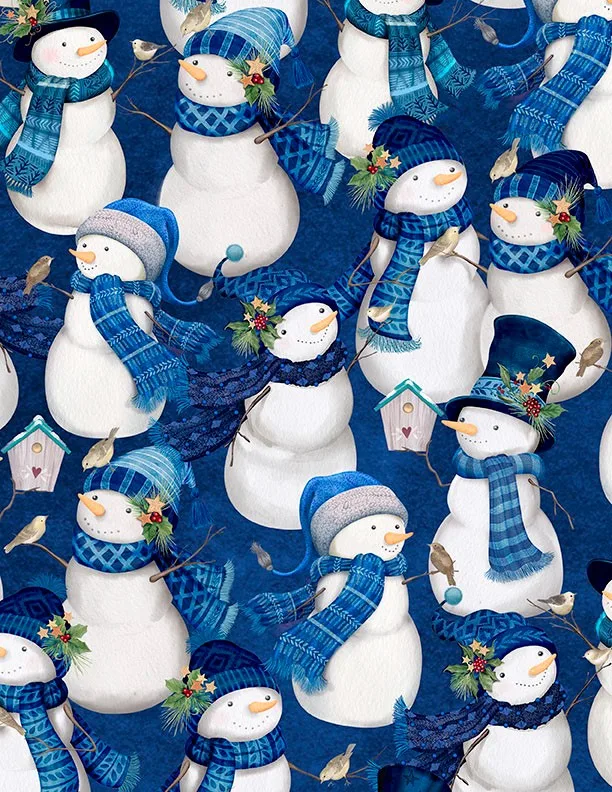 Packed Snowmen - Dark Blue - Let it Snowman! - Wilmington Prints
