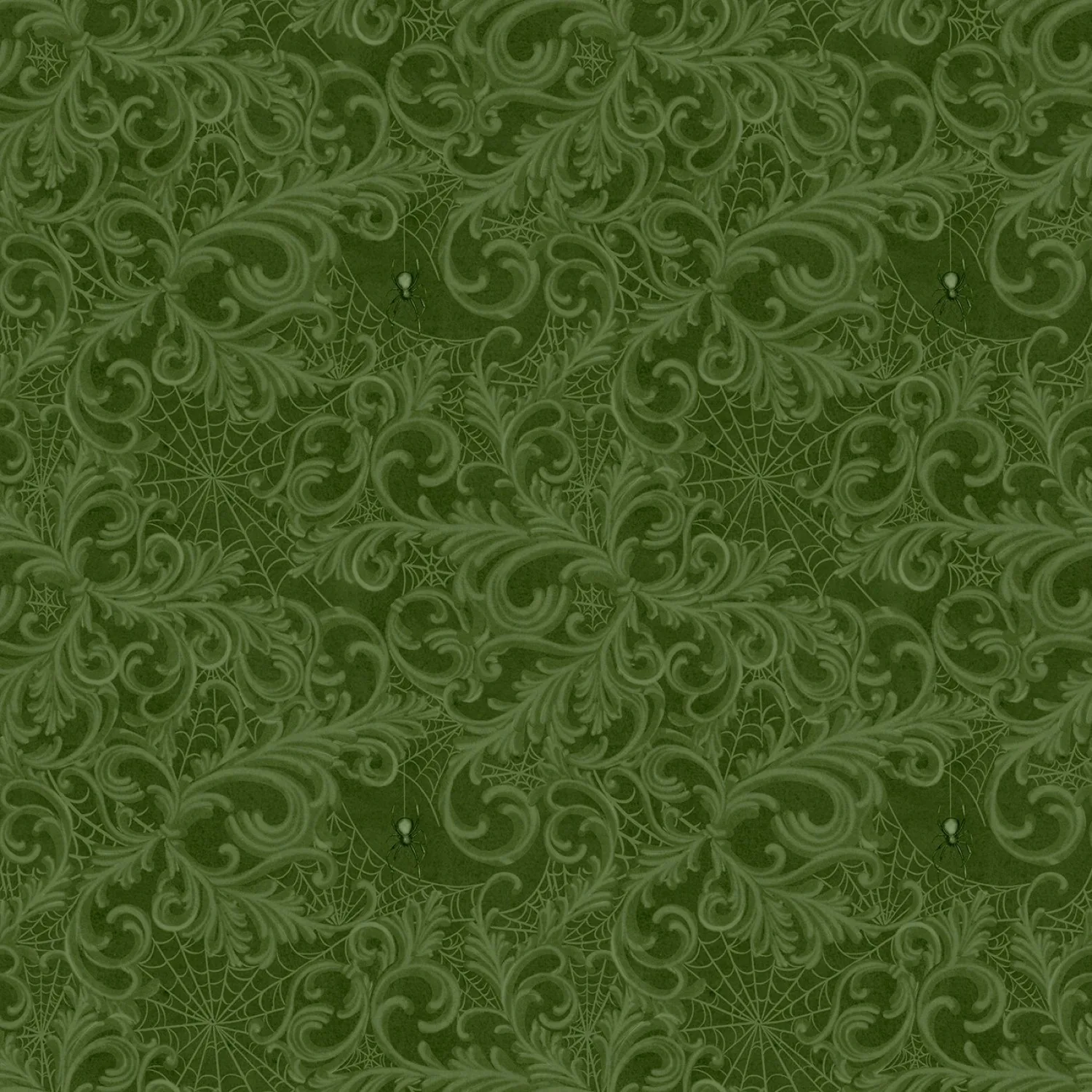 Scrolls and Webs - Dark Sage - Dark Academia - White Owl Textiles