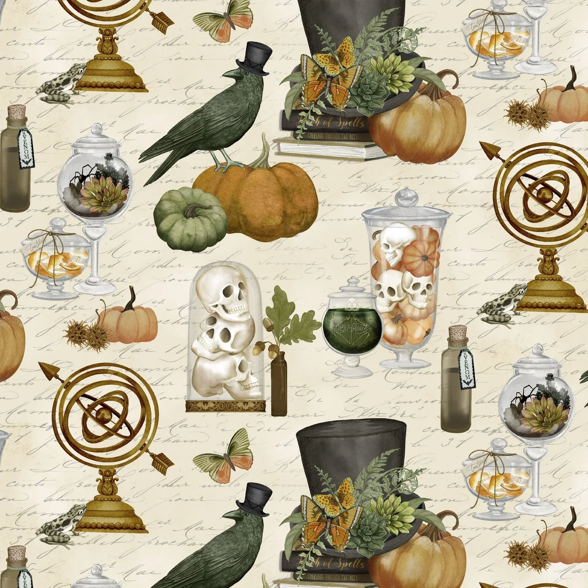 Terrariums - Cream - Dark Academia - White Owl Textiles