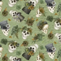 Skulls and Hats - Sage - Dark Academia - White Owl Textiles