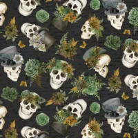 Skulls and Hats - Black - Dark Academia - White Owl Textiles