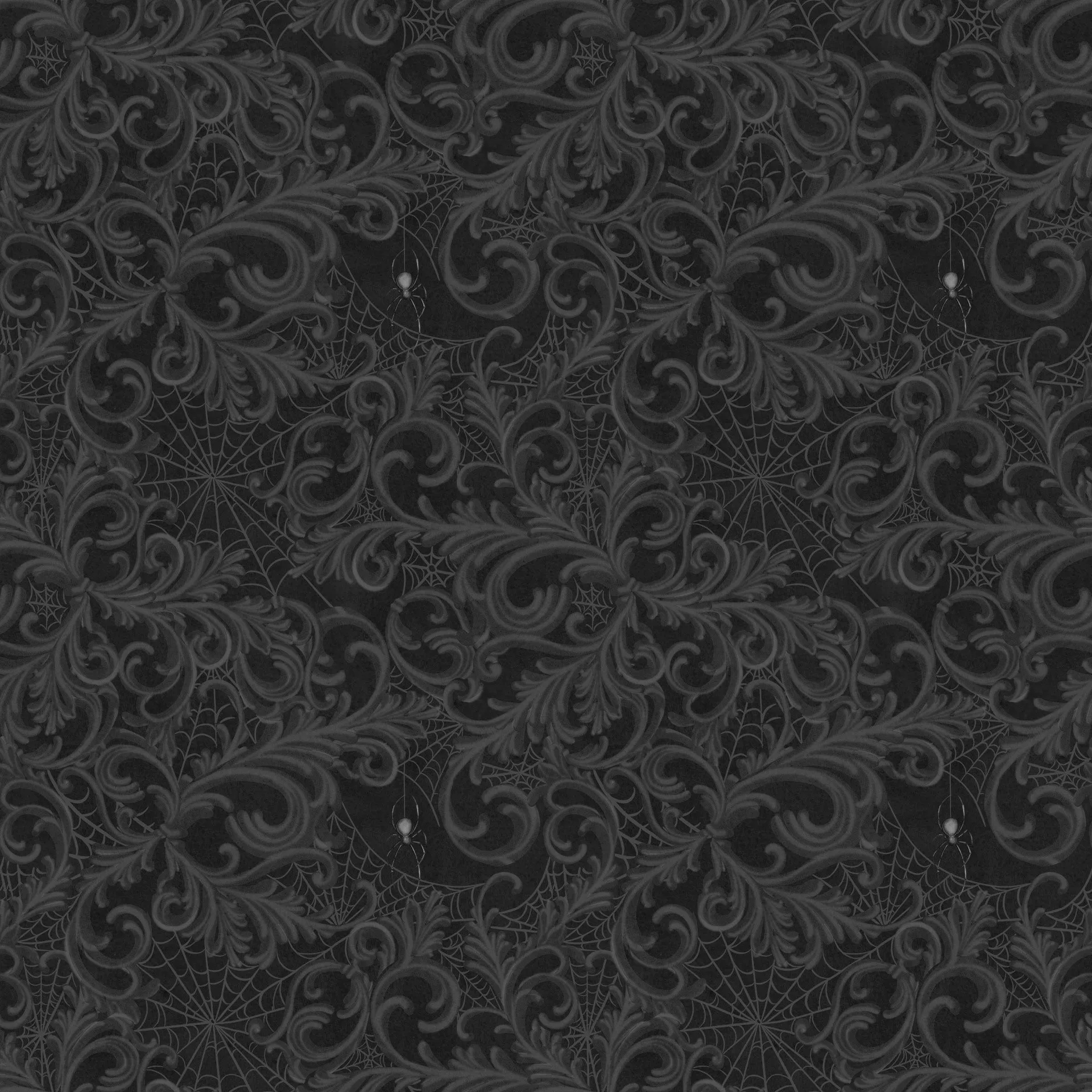 Scrolls and Webs - Charcoal - Dark Academia - White Owl Textiles