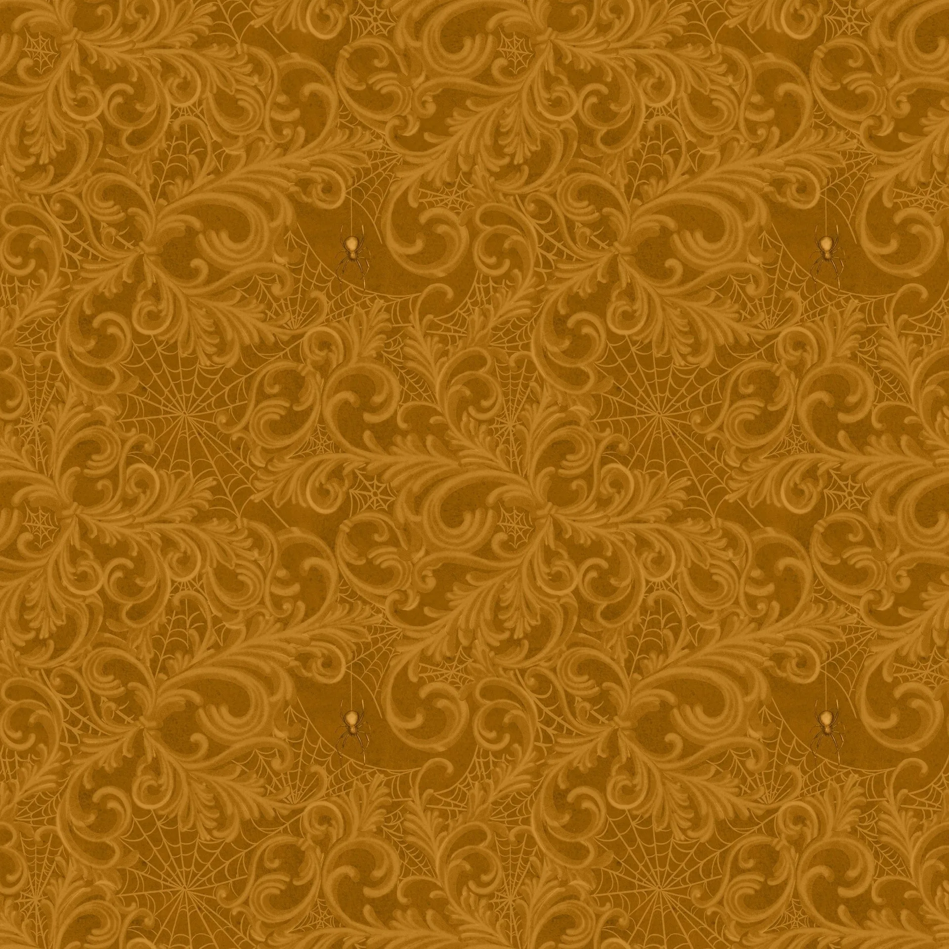 Scrolls and Webs - Dark Pumpkin - Dark Academia - White Owl Textiles