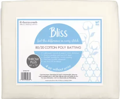Therm O Web Bliss Batting 80/20 Cotton Poly Throw Plus 60in x 72in